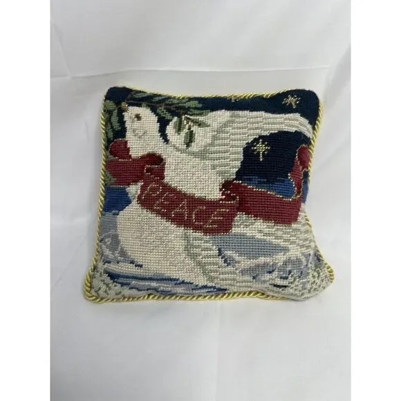Vintage Christmas Needlepoint‎ Throw Pillow Peace Dove - Picture 1 of 7